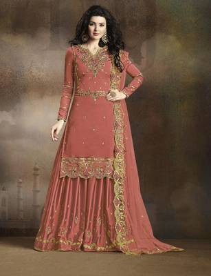 Peach embroidered silk salwar 1
