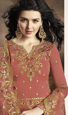 Peach embroidered silk salwar 2