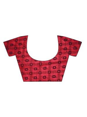 Red printed shimmer saree with blouse 4
