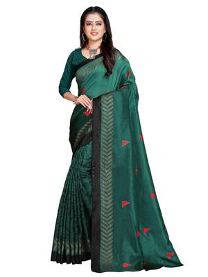 Green printed shimmer saree with blouse 1