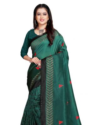Green printed shimmer saree with blouse 2
