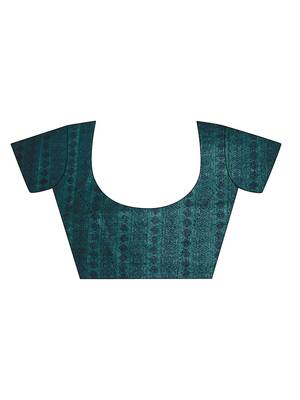Green printed shimmer saree with blouse 4