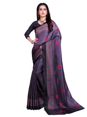 Purple printed shimmer saree with blouse 1