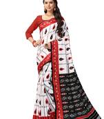 White Printed Art Silk Saree With Blouse