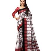White printed art silk saree with blouse