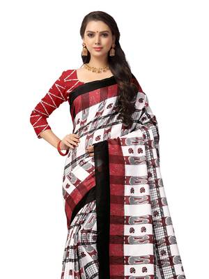 White printed art silk saree with blouse 2