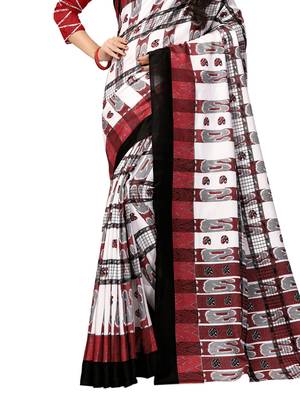 White printed art silk saree with blouse 3
