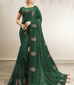 Green printed chanderi silk saree with blouse
