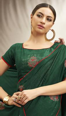 Green printed chanderi silk saree with blouse 2