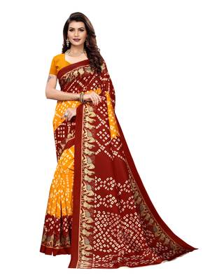 Yellow Printed Poly Silk Saree With Blouse 1