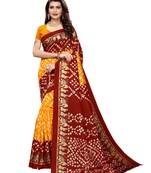 Yellow Printed Poly Silk Saree With Blouse