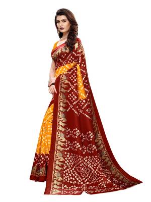 Yellow Printed Poly Silk Saree With Blouse 2