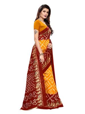 Yellow Printed Poly Silk Saree With Blouse 3