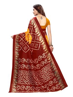Yellow Printed Poly Silk Saree With Blouse 4