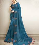 Blue printed art silk saree with blouse