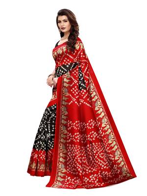 Red Printed Poly Silk Saree With Blouse 2