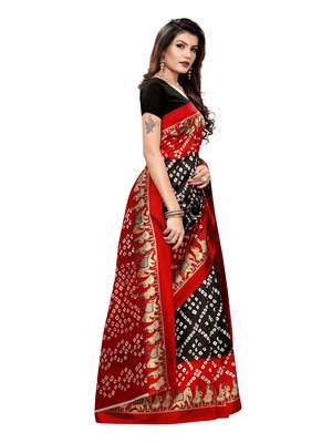 Red Printed Poly Silk Saree With Blouse 3
