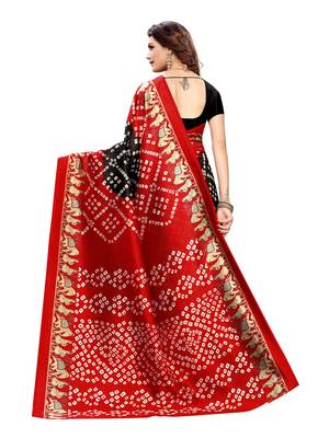 Red Printed Poly Silk Saree With Blouse 4