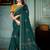 Dark teal printed silk blend saree with blouse