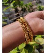 Elegant Floral Design 2Pc Gold Plated Traditional Bangles Set For Women And Girls