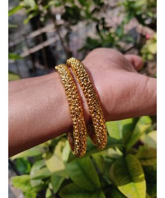 Elegant Floral Design 2Pc Gold Plated Traditional Bangles Set For Women And Girls 2