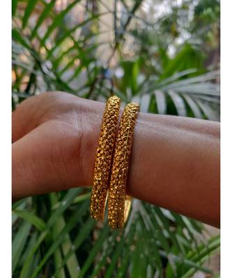 Elegant Floral Design 2Pc Gold Plated Traditional Bangles Set For Women And Girls 4