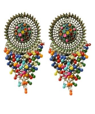Oxidised  Silver Multicoloured Beaded Boho Dangler Earrings For Women 1