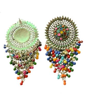 Oxidised  Silver Multicoloured Beaded Boho Dangler Earrings For Women 2