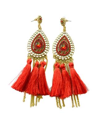 Dashing Red Beaded Tassle Dangler Earrings For Women 1