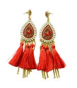 Dashing Red Beaded Tassle Dangler Earrings For Women