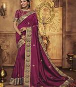 Magenta embroidered silk saree with blouse