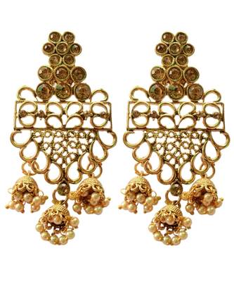Designer Antique Gold Stone Studded  Earrings  For Women 1