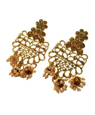 Designer Antique Gold Stone Studded  Earrings  For Women 3