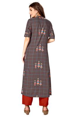 Kimisha Grey Rayon Cotton Printed A LINE Kurta 2