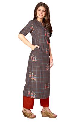 Kimisha Grey Rayon Cotton Printed A LINE Kurta 4