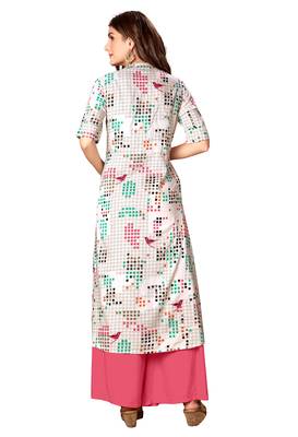 Kimisha Off White Rayon Cotton Printed A-Line Kurti With Pocket 2