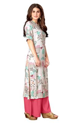Kimisha Off White Rayon Cotton Printed A-Line Kurti With Pocket 3