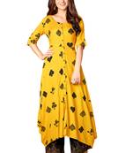 Mustard Rayon Printed Full Stitched Anarkali Kurti