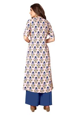 Kimisha Baby Pink Rayon Cotton Printed A-Line Kurti With Pocket 2