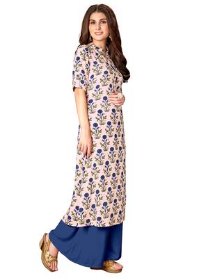 Kimisha Baby Pink Rayon Cotton Printed A-Line Kurti With Pocket 3
