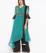 Green Embroidered Georgette Salwar