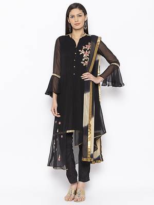 Black Embroidered Georgette Salwar 2