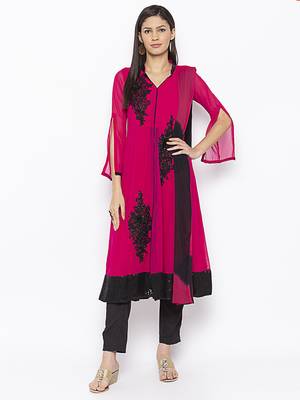 Magenta Embroidered Georgette Salwar 1