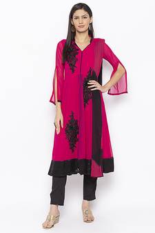 Magenta Embroidered Georgette Salwar