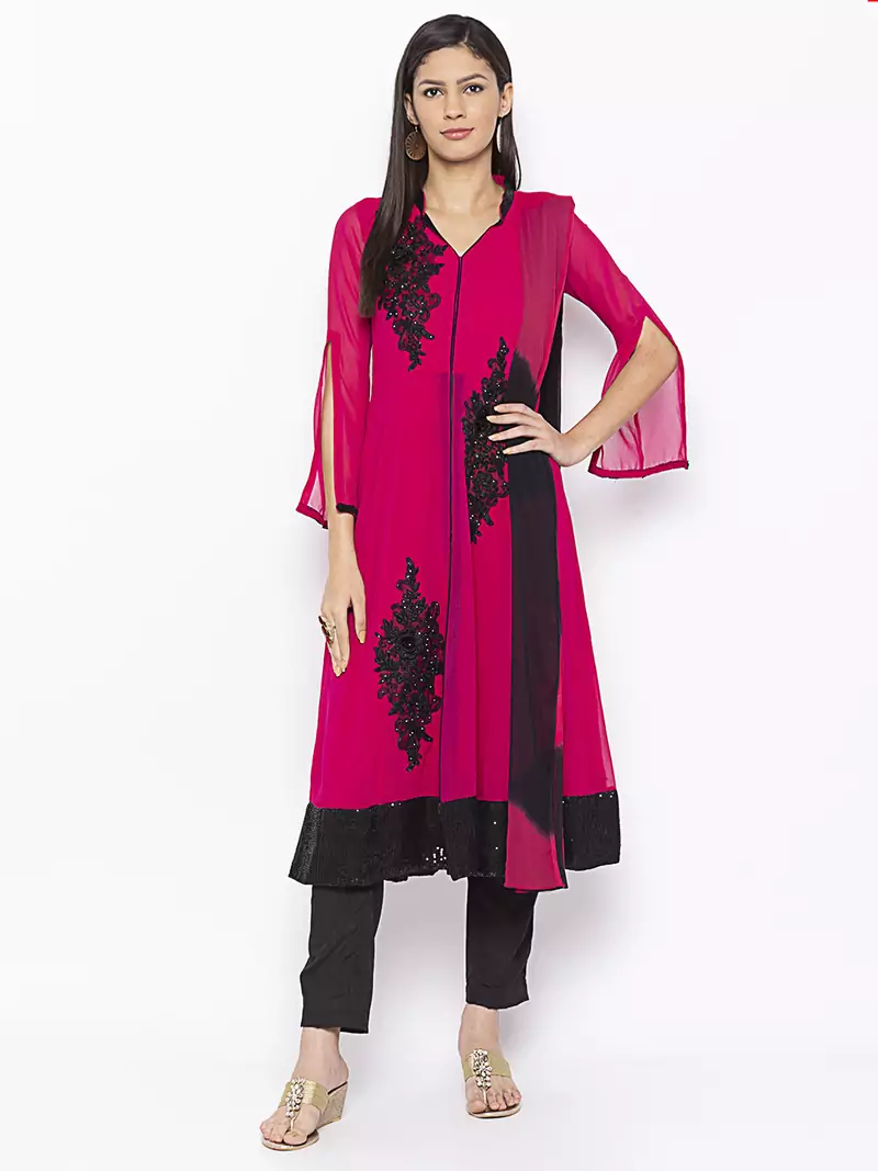 Magenta Embroidered Georgette Salwar