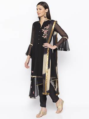 Black Embroidered Georgette Salwar 3