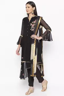 Black Embroidered Georgette Salwar