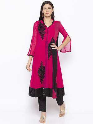 Magenta Embroidered Georgette Salwar 2