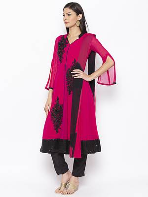 Magenta Embroidered Georgette Salwar 3