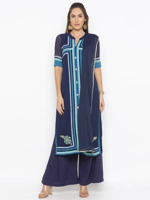 Blue Embroidered Georgette Salwar 1